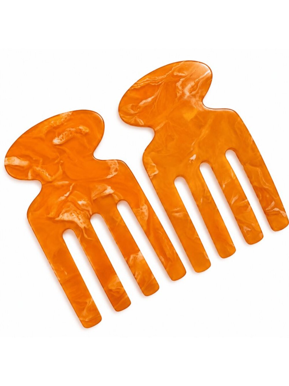 NEW Orange Resin Marbled Look Salad Hands Servers Set
